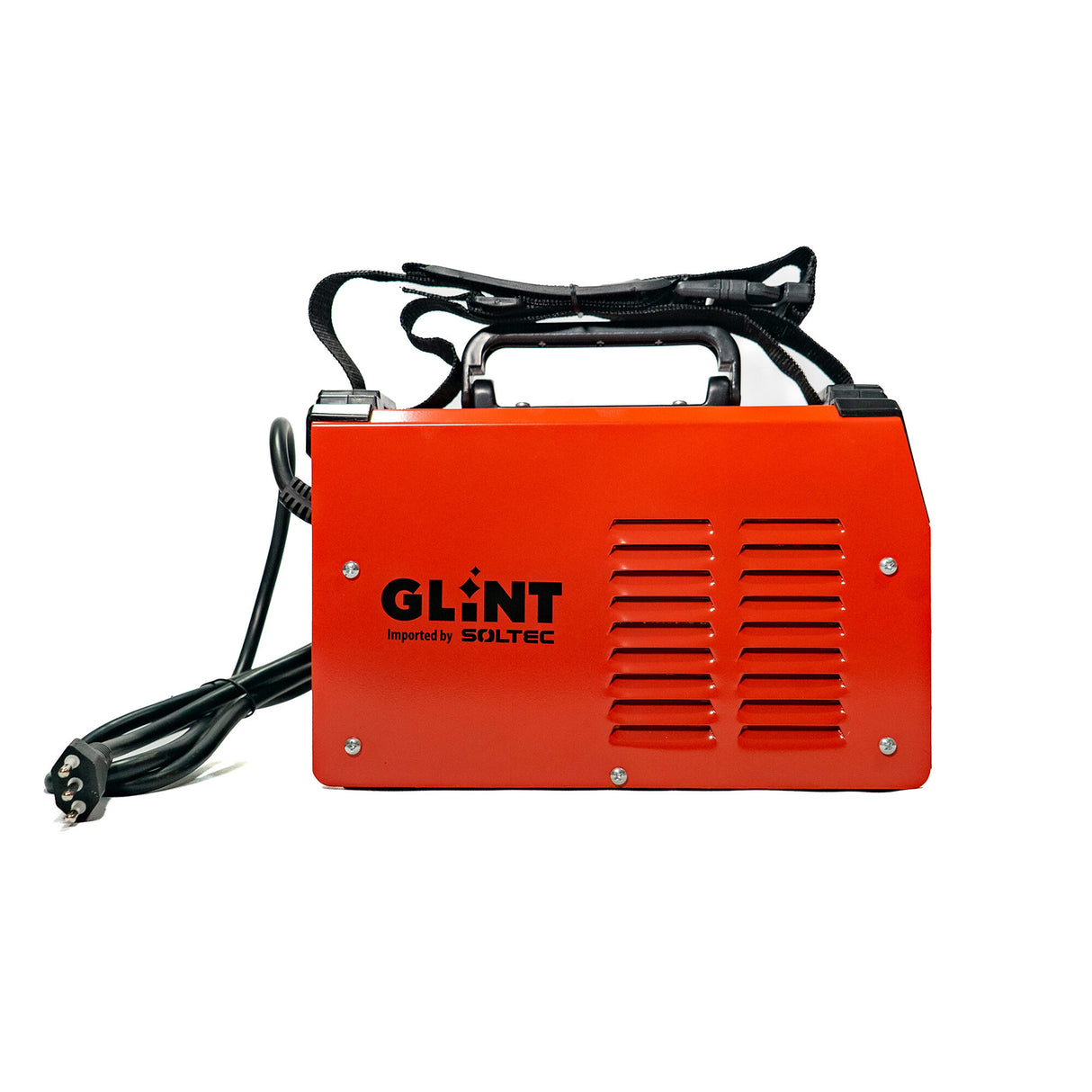 Soldadora Glint 140 vista lateral con rejilla ventilación y cable de alimentación