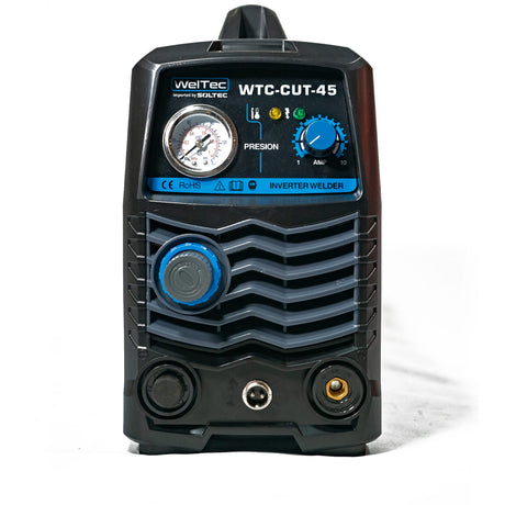 Panel frontal cortadora plasma Weltec Cut 45 con manómetro de presión y selector AMP