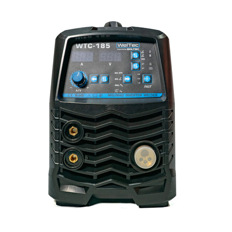 Panel frontal soldadora Weltec 185 MIG MAG con display digital y selector de proceso