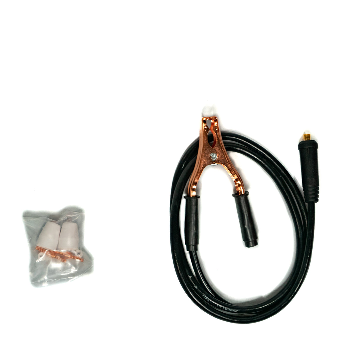 Accesorios incluidos Weltec Cut 45: pinza de masa, electrodos y consumibles plasma